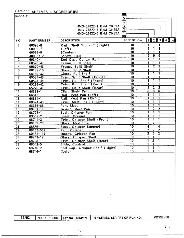 Shelves And Accessories Page 2 Diagram and Parts List for 21822-1  Admiral Refrigerator