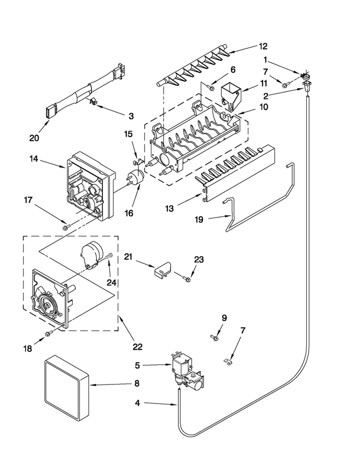 Icemaker Parts Diagram and Parts List for M9BXXGMYM00  Maytag Refrigerator