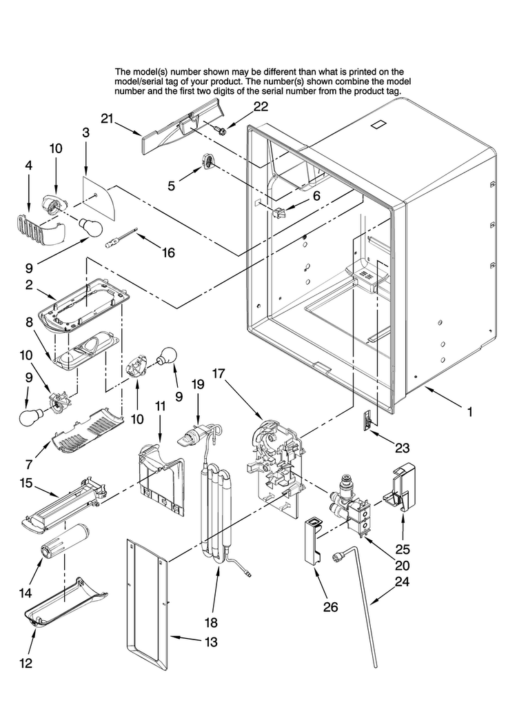 Refrigerator Liner Parts Diagram and Parts List for 7MI2569VEM10  Maytag Refrigerator