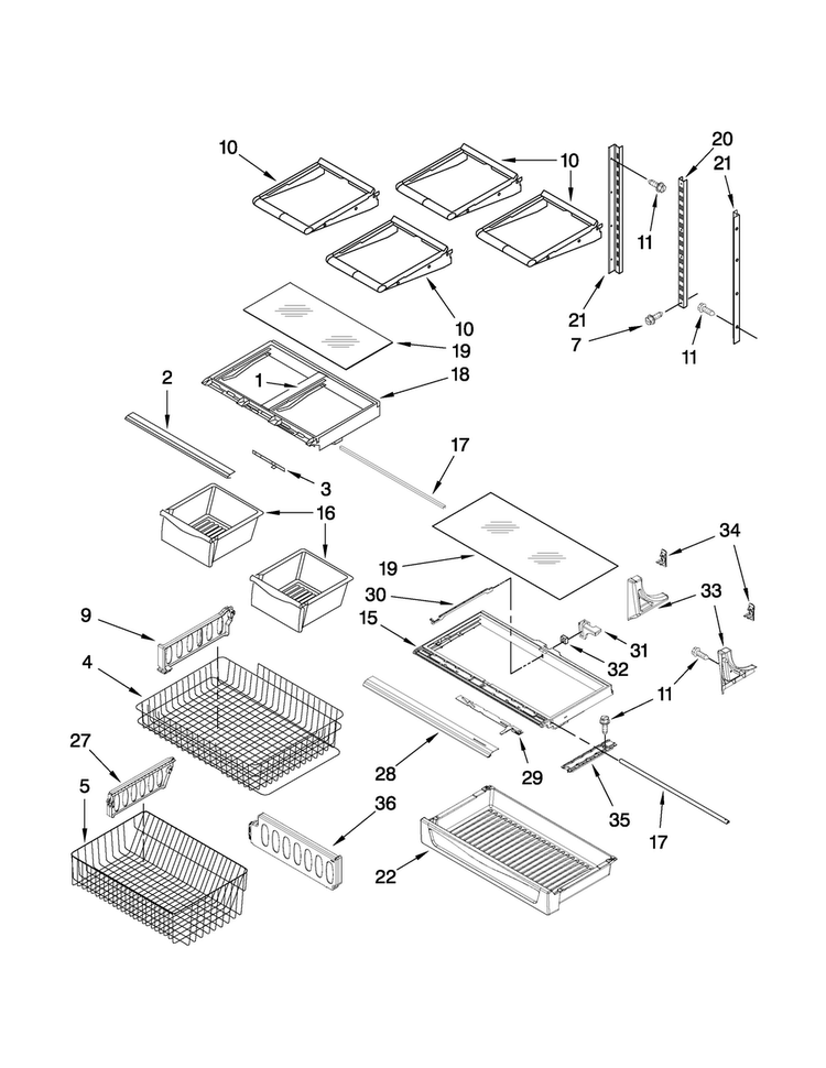 Shelf Parts Diagram and Parts List for ABB2227VEB2  Amana Refrigerator