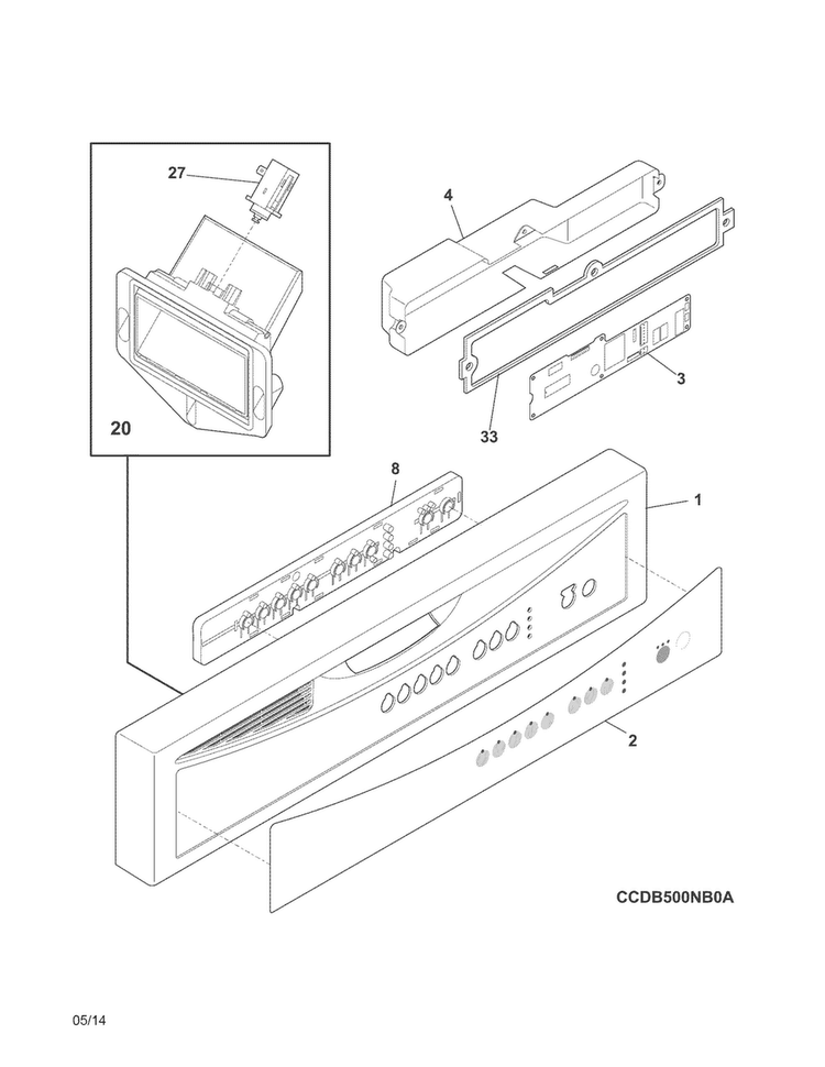 Control Panel Diagram and Parts List for CDB500NB1A  Crosley Dishwasher