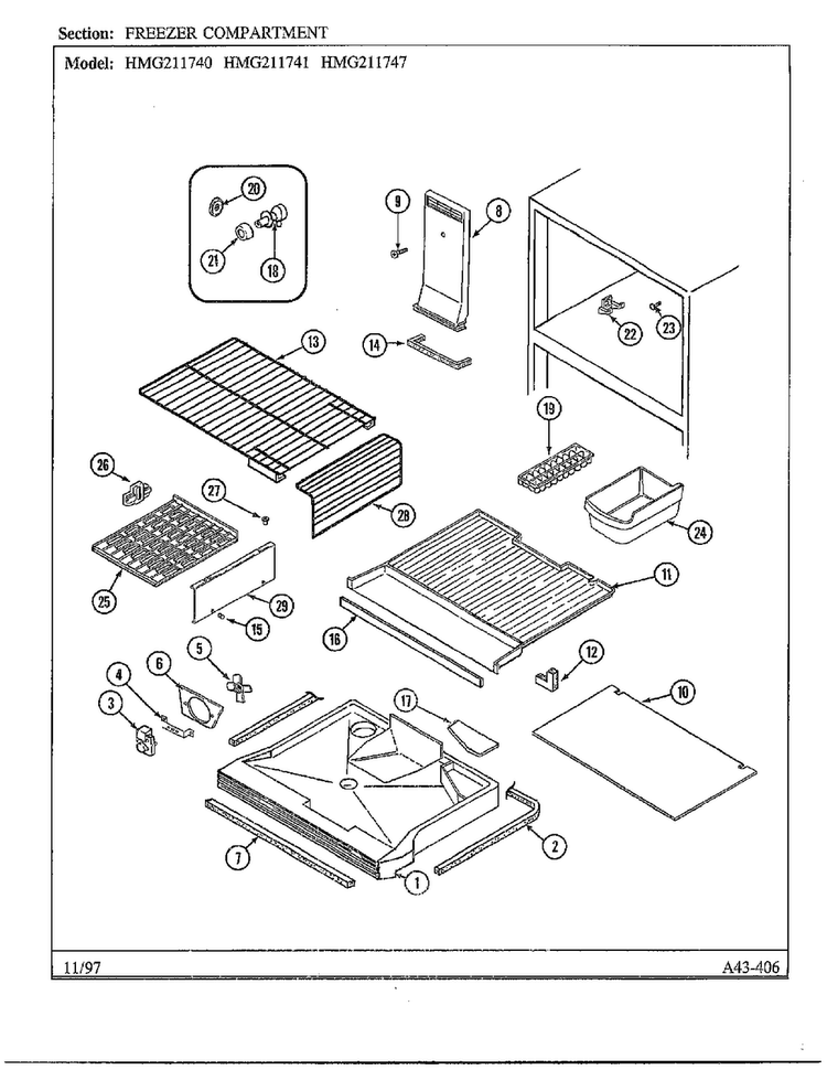 Freezer Compartment Diagram and Parts List for 211740  Admiral Refrigerator