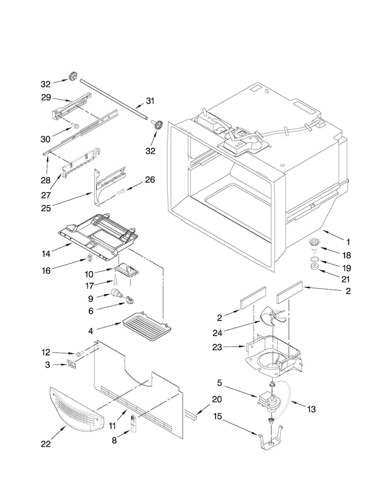 Freezer Liner Parts Diagram and Parts List for JBL2088HES5  Jenn-Air Refrigerator