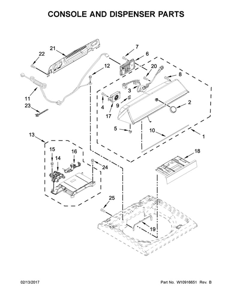 Console And Dispenser Parts Diagram and Parts List for MVWB765FW0  Maytag Washer