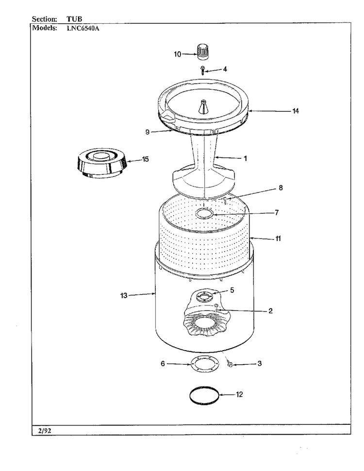 Tub Parts Diagram and Parts List for 6540A REV K Norge Washer