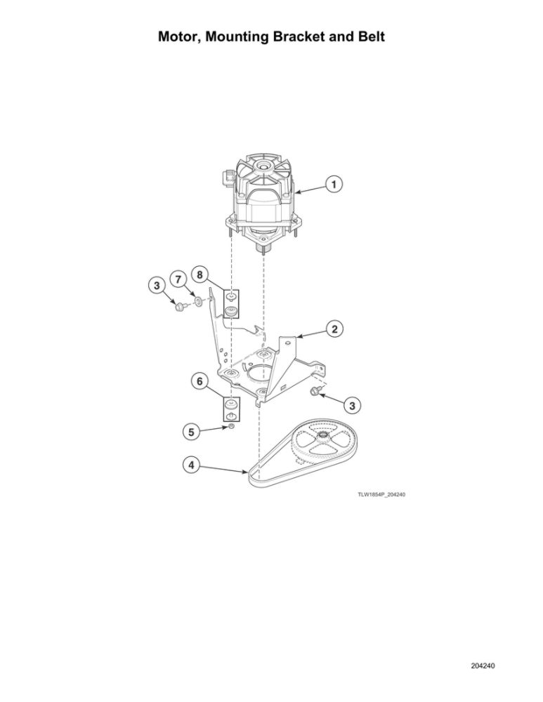 Motor/Mounting Bracket/Belt Diagram and Parts List for AWNE9RSN115TW01  Speed Queen Washer