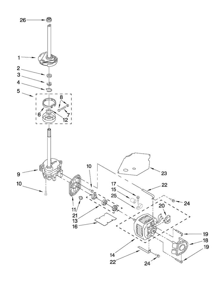 Brake, Clutch, Gearcase, Motor And Pump Parts Diagram and Parts List for MET3800XW0  Maytag Washer Dryer Combo