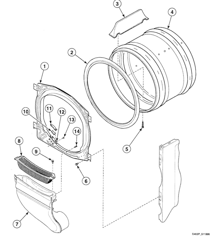 Cylinder Assy Diagram and Parts List for SSG809QF  Speed Queen Dryer