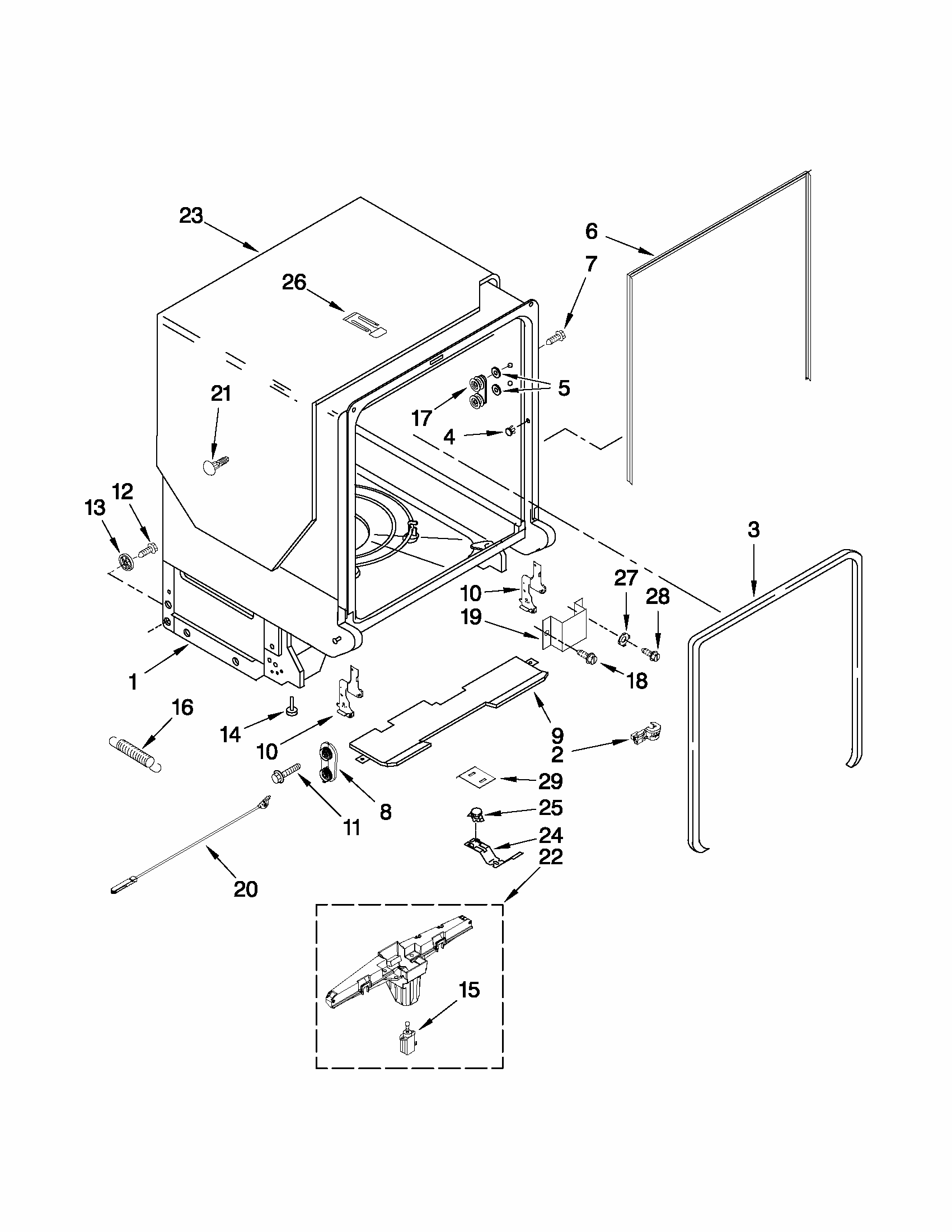 Tub And Frame Parts Diagram and Parts List for MDB8959AWS5  Maytag Dishwasher