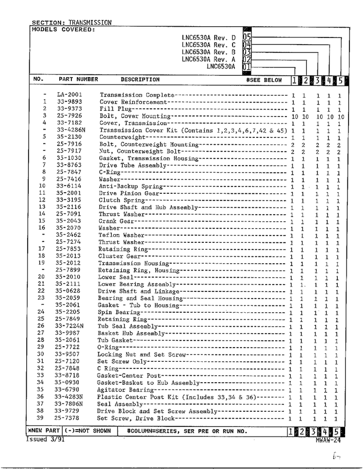 Transmission Page 2 Diagram and Parts List for 6530A REV A Norge Washer