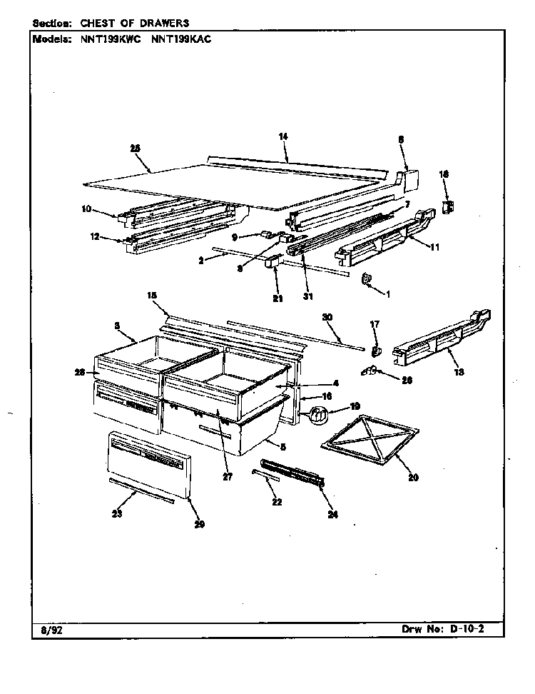 Chest Of Drawers Diagram and Parts List for NNT199KAC CC68A Norge Refrigerator