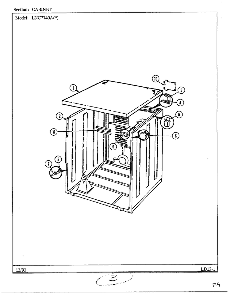 Cabinet Diagram and Parts List for 7740A  Norge Dryer