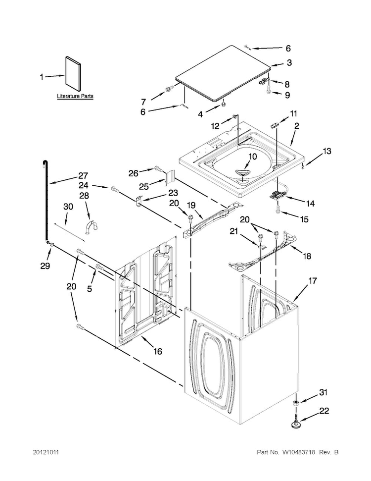 Top And Cabinet Parts Diagram and Parts List for ATW4675YQ0  Admiral Washer