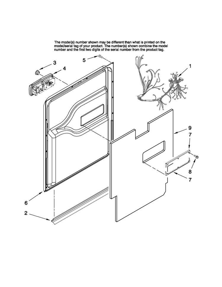 Door And Latch Parts Diagram and Parts List for JDB1275AWF44  Jenn-Air Dishwasher