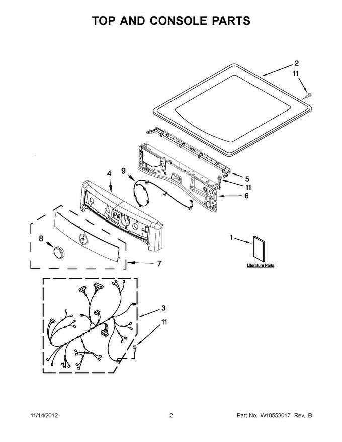 01 - Top And Console Parts Diagram and Parts List for YMED8000AG0  Maytag Dryer