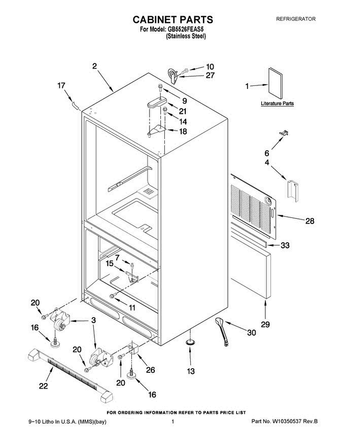 01 - Cabinet Parts Diagram and Parts List for GB5526FEAS5  Maytag Refrigerator