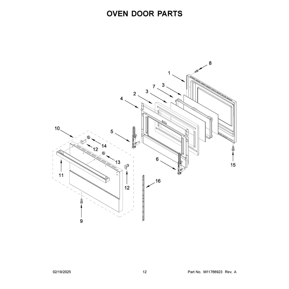 Oven Door Parts Diagram and Parts List for JPIFC736RM00  Jenn-Air Range