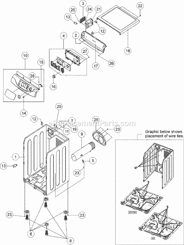CONTROL PANEL - CABINET Diagram and Parts List for MDE9700AYW  Maytag Dryer