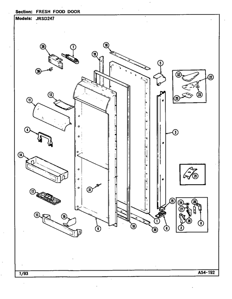 Fresh Food Door Diagram and Parts List for JRSD247-DQ85A  Amana Refrigerator
