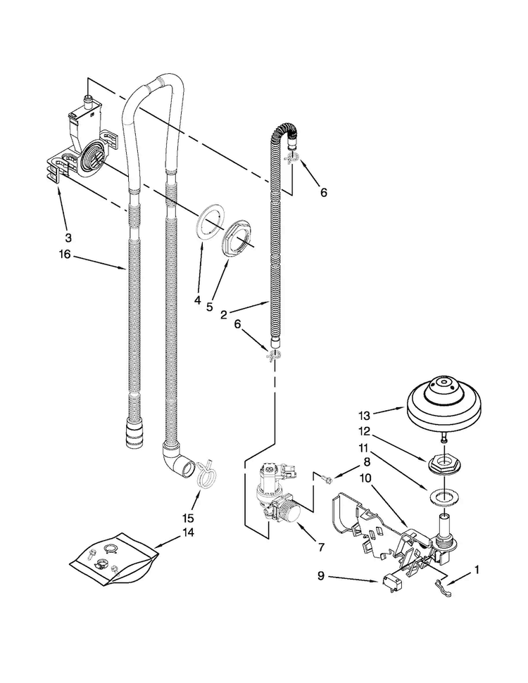 Fill, Drain And Overfill Parts Diagram and Parts List for JDB3650AWR5  Jenn-Air Dishwasher