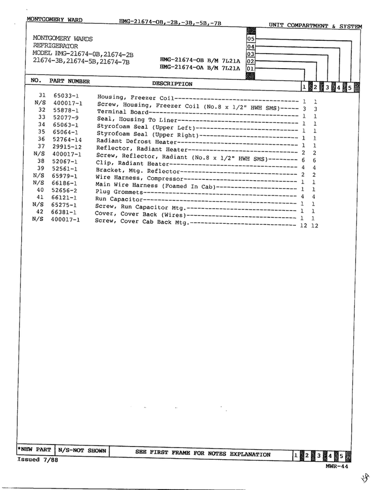Unit Compartment And System Page 3 Diagram and Parts List for 21674B  Admiral Refrigerator