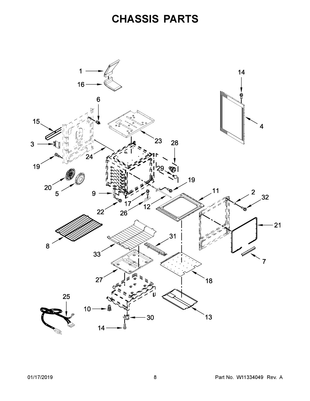 Chassis Parts Diagram and Parts List for MGR8800HK0  Maytag Range