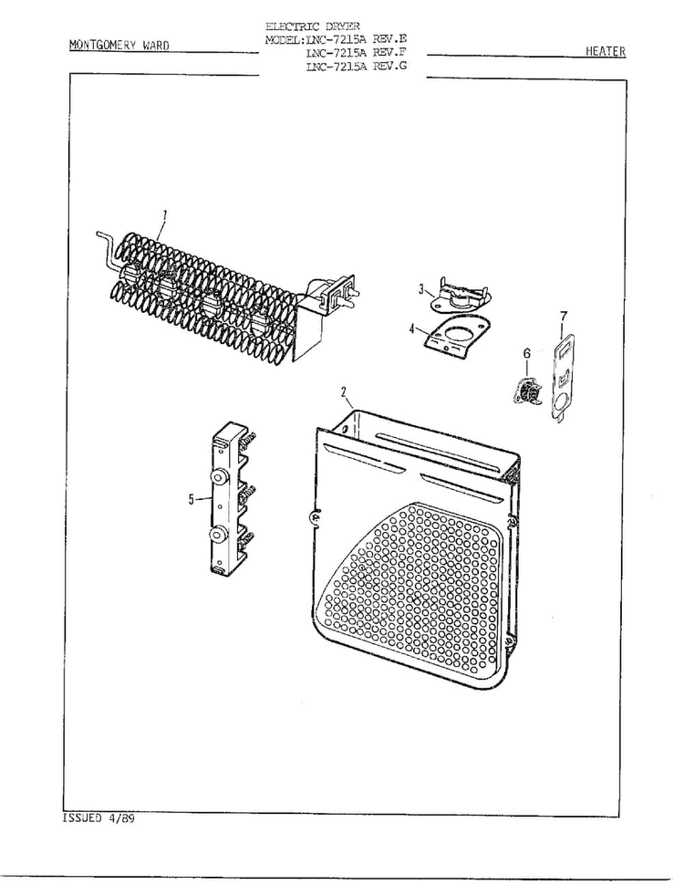 Heater Diagram and Parts List for 7215A REV E Norge Dryer