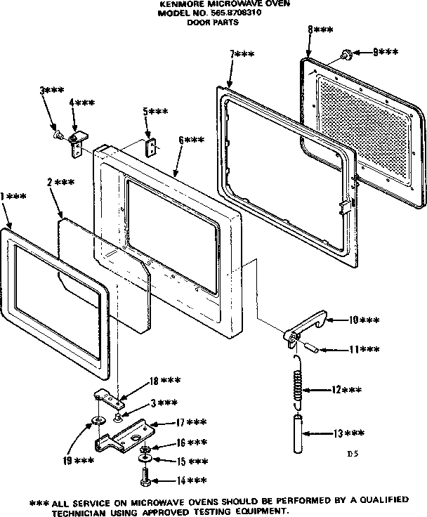 Door Parts Diagram and Parts List for 5658708310  Kenmore Microwave