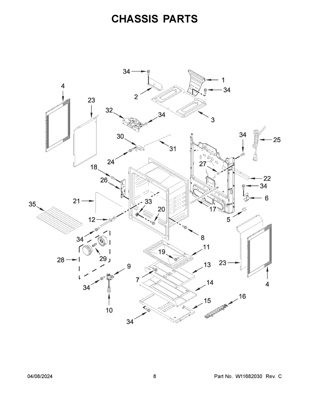 Chassis Parts Diagram and Parts List for MGR6600PZ0  Maytag Range