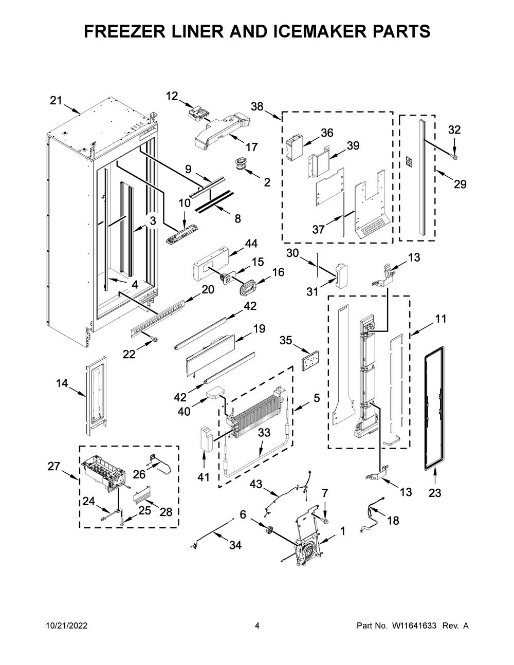 Freezer Liner And Icemaker Parts Diagram and Parts List for JBZFL24IGX10  Jenn-Air Freezer