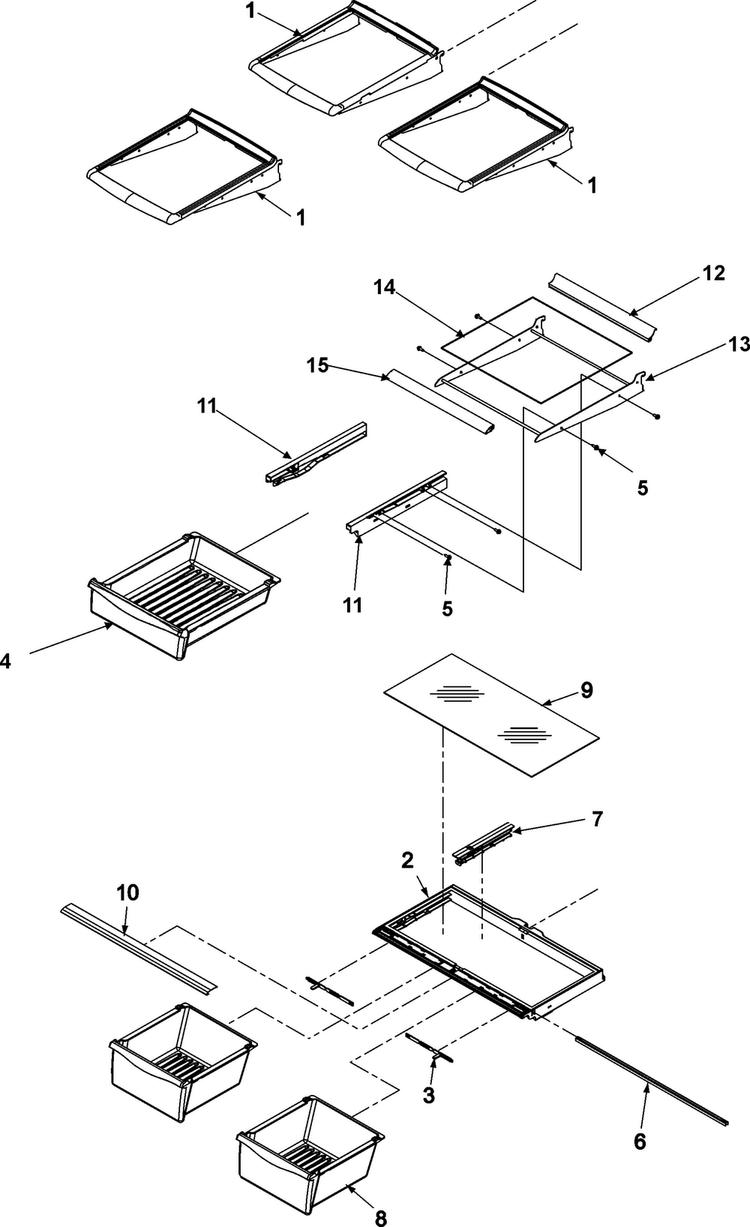 Refrigerator Shelving Diagram and Parts List for ABR2522FES0  Amana Refrigerator
