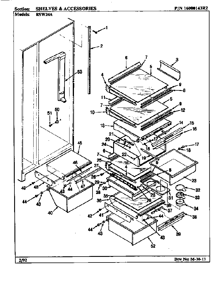Shelves & Accessories Diagram and Parts List for ERSW24A AM81F Maytag Refrigerator