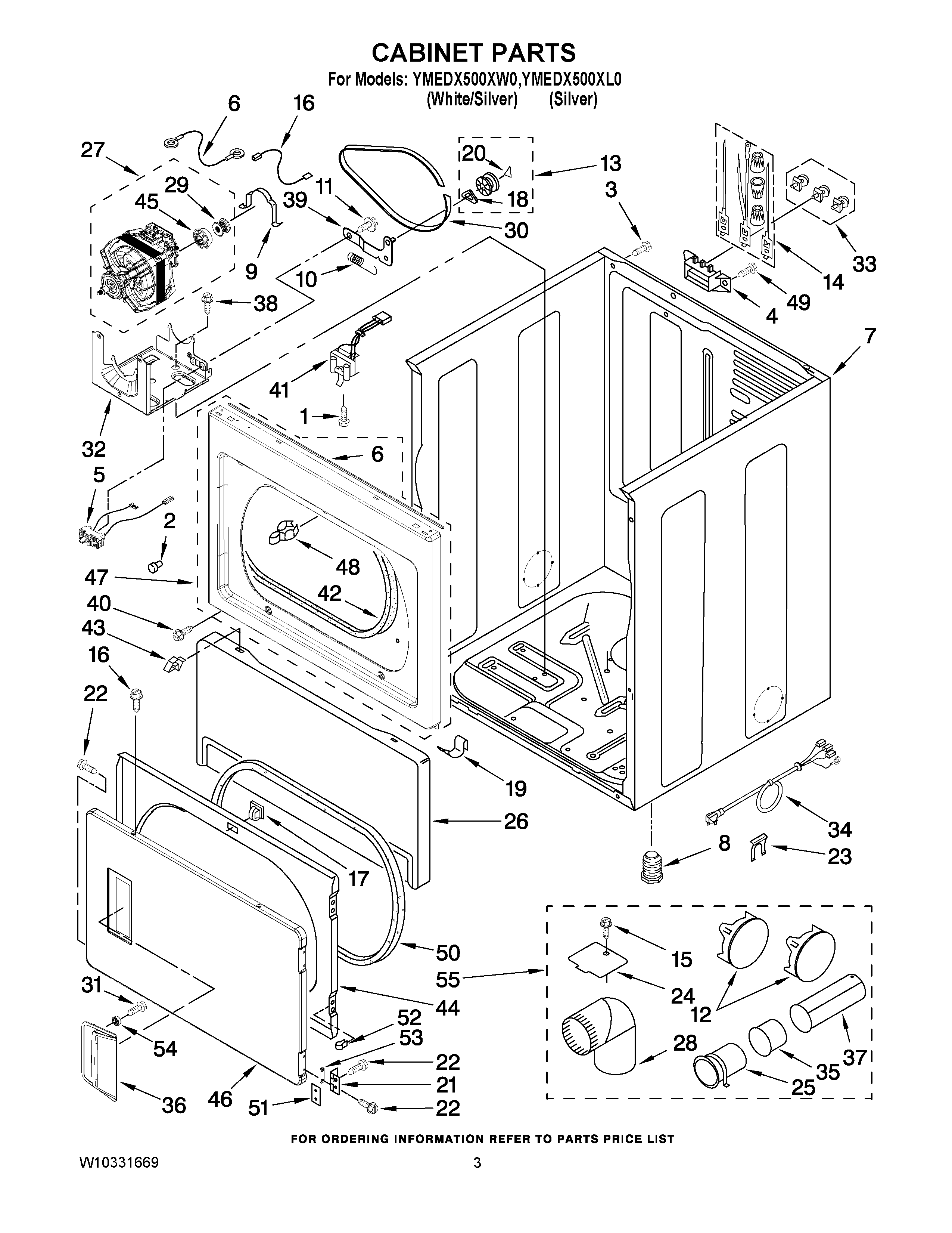 02 - CABINET PARTS Diagram and Parts List for YMEDX500XL0  Maytag Dryer