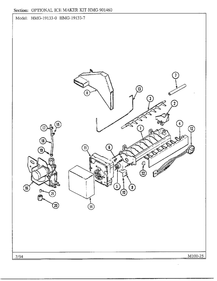 Optional Ice Maker Kit Diagram and Parts List for 19133-0A  Admiral Refrigerator