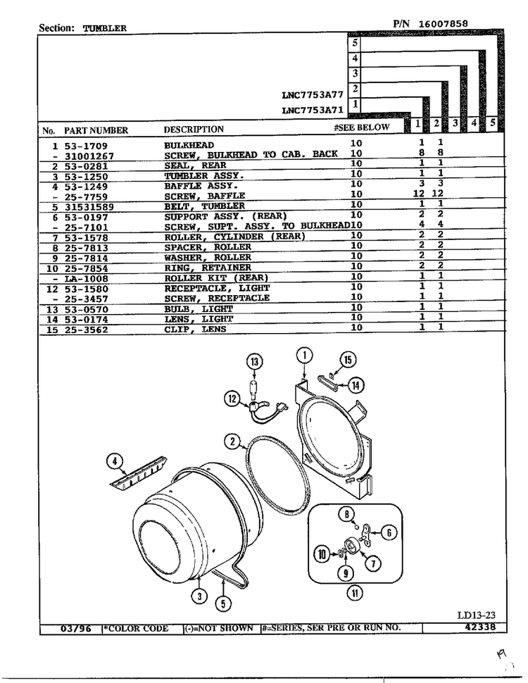 Tumbler Diagram and Parts List for LNC7731A77  Maytag Dryer