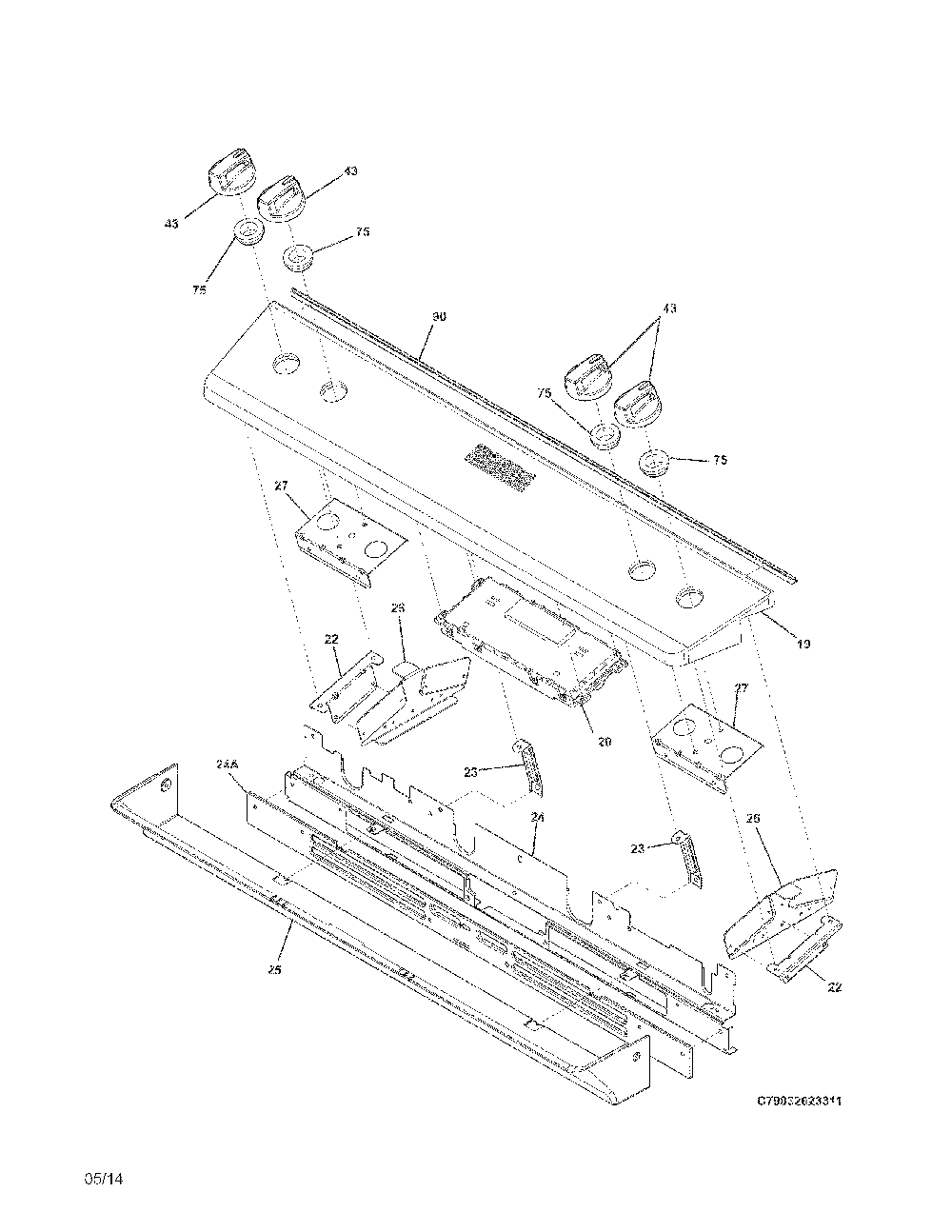 Backguard Diagram and Parts List for 79032623312  Kenmore Range
