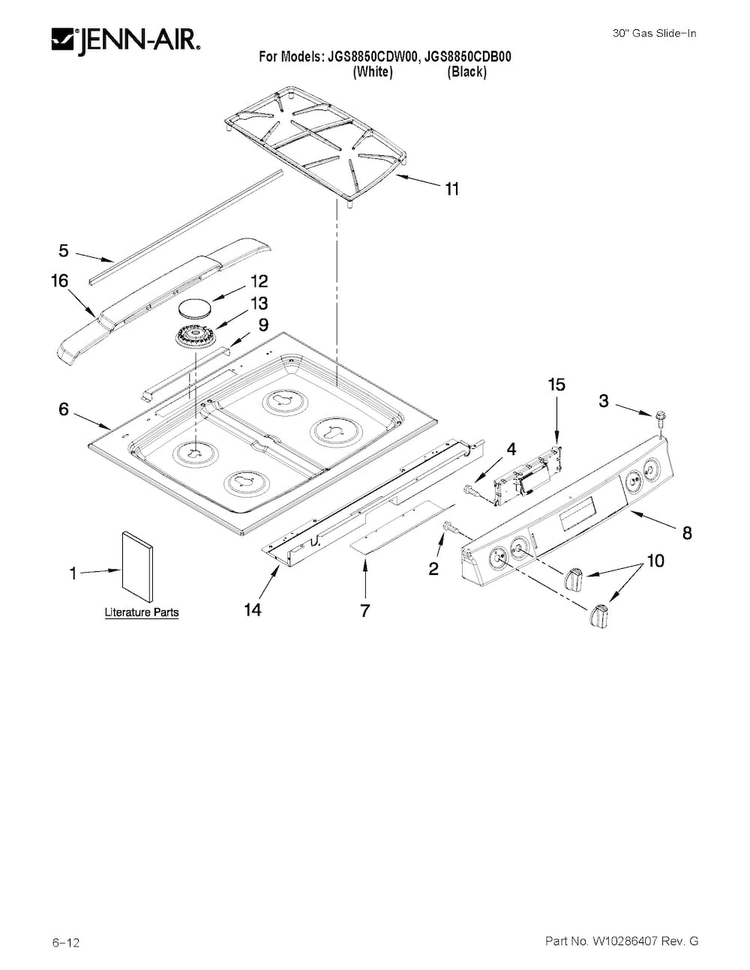 Cooktop Parts Diagram and Parts List for JGS8850CDB00  Jenn-Air Range