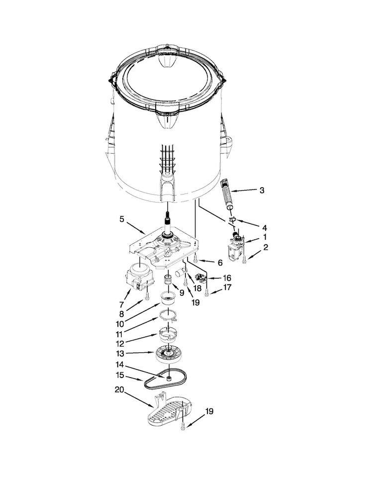 Gearcase, Motor And Pump Parts Diagram and Parts List for ATW4675YQ0  Admiral Washer