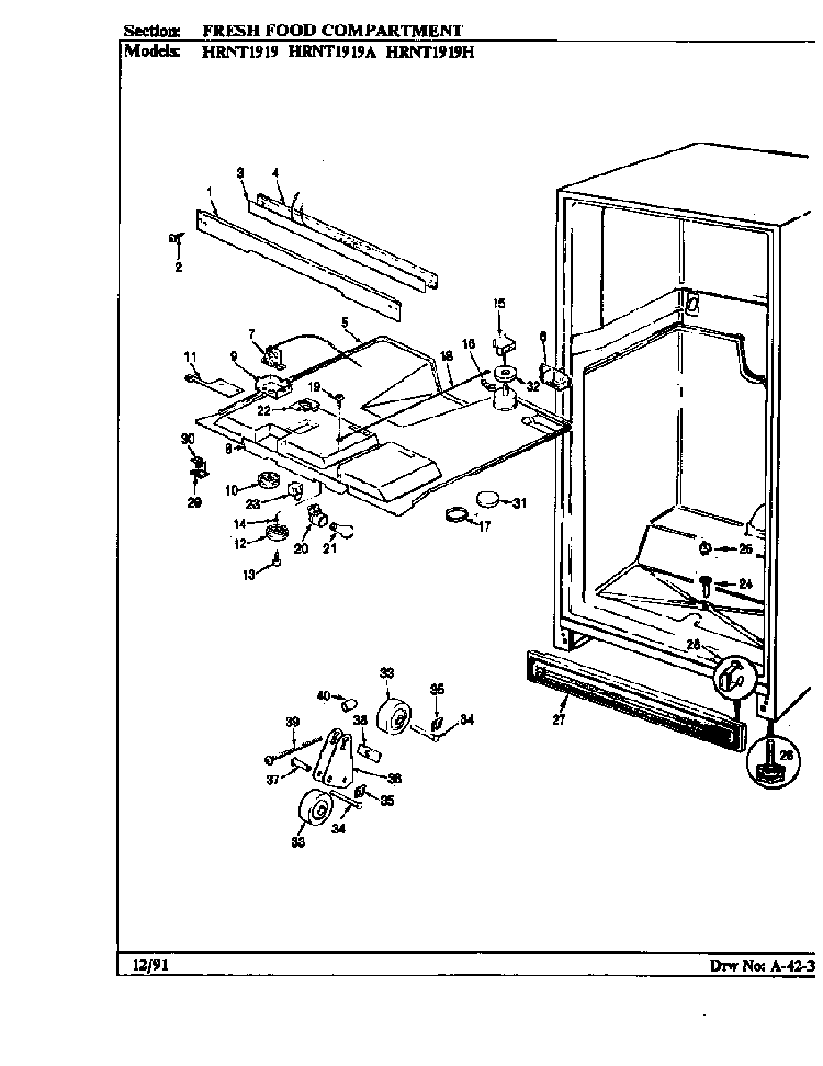Fresh Food Compartment Diagram and Parts List for HRNT1919 BF65B Maytag Refrigerator