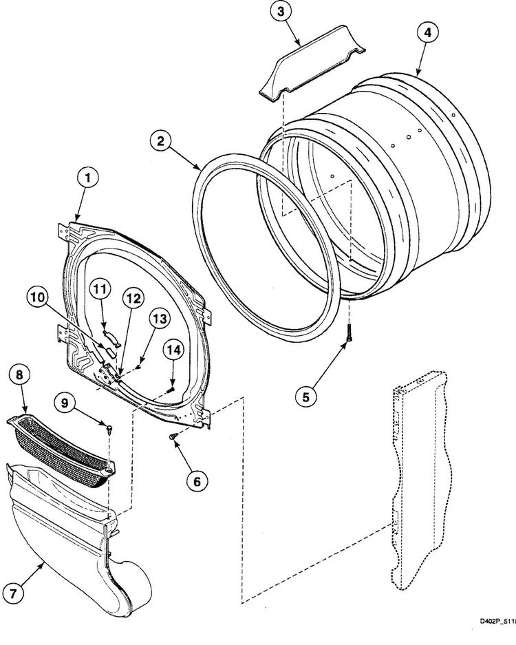 Drum Assy Diagram and Parts List for SSG719QF  Speed Queen Dryer