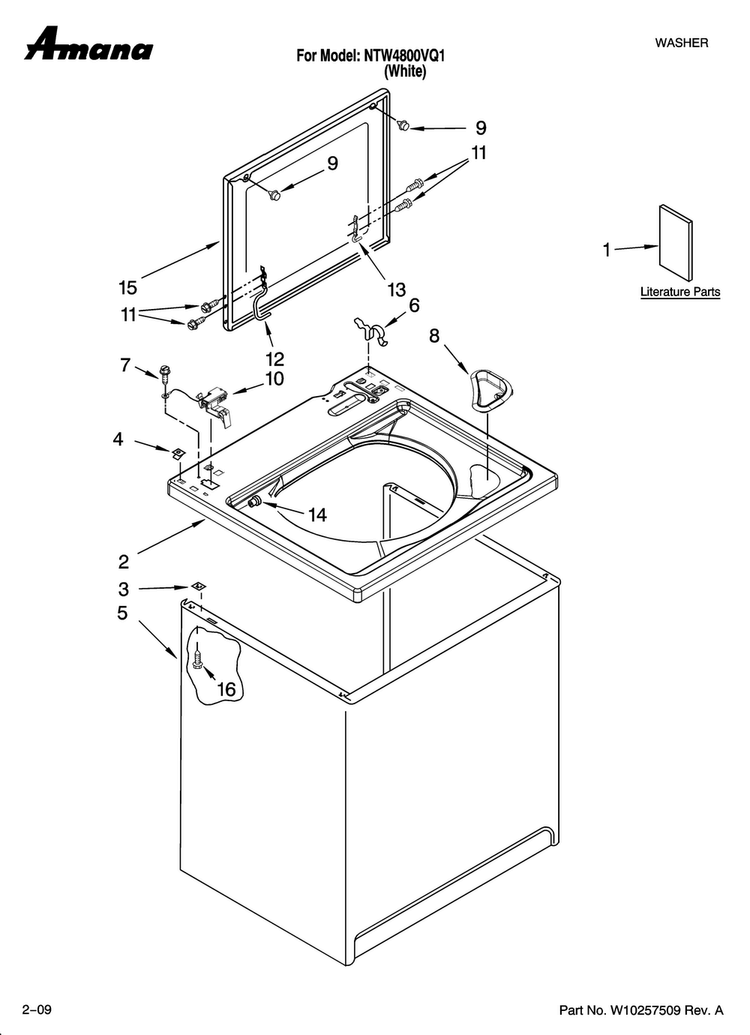 Top And Cabinet Parts Diagram and Parts List for NTW4800VQ1  Amana Washer