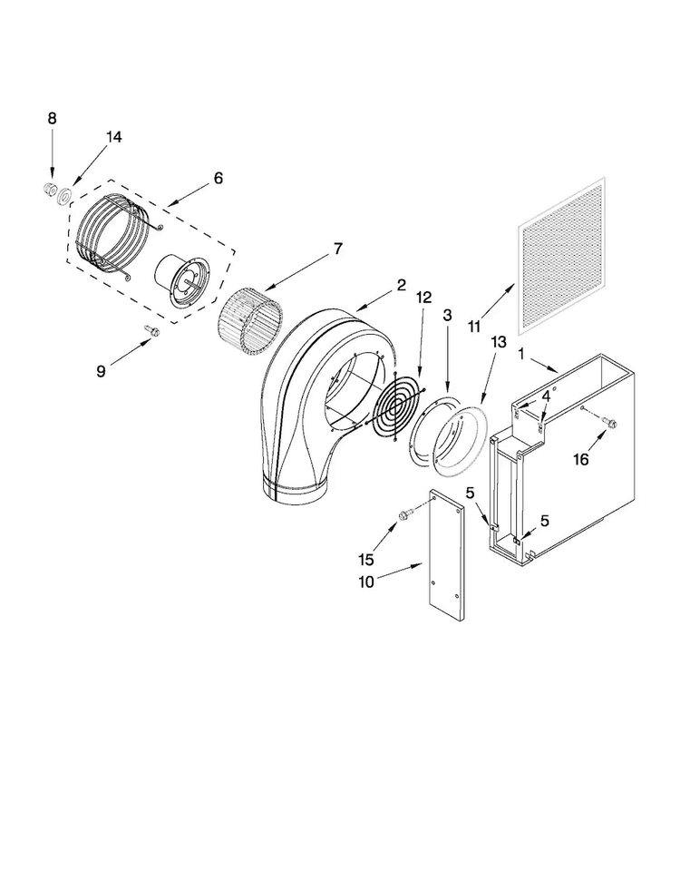 Blower Unit Parts Diagram and Parts List for JED8345ADB14  Jenn-Air Cooktop