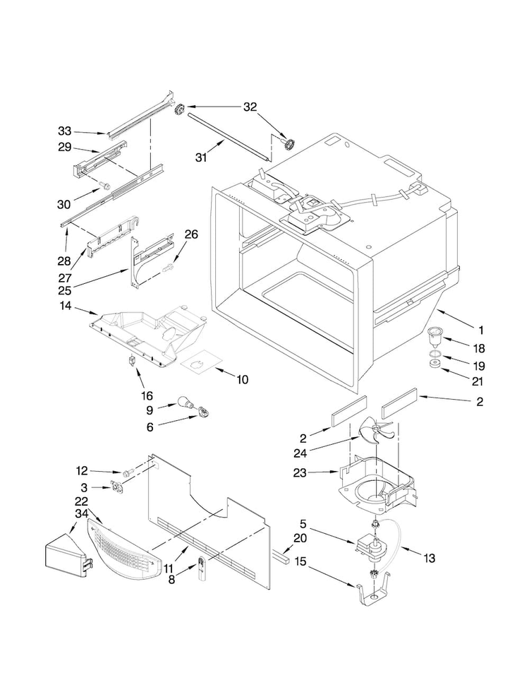 Freezer Liner Parts Diagram and Parts List for MFF2558VEQ2  Maytag Refrigerator