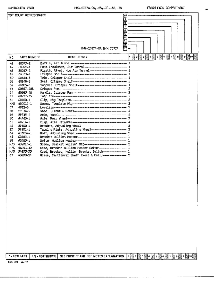 Fresh Food Compartment Assembly Page 3 Diagram and Parts List for 23874A  Admiral Refrigerator