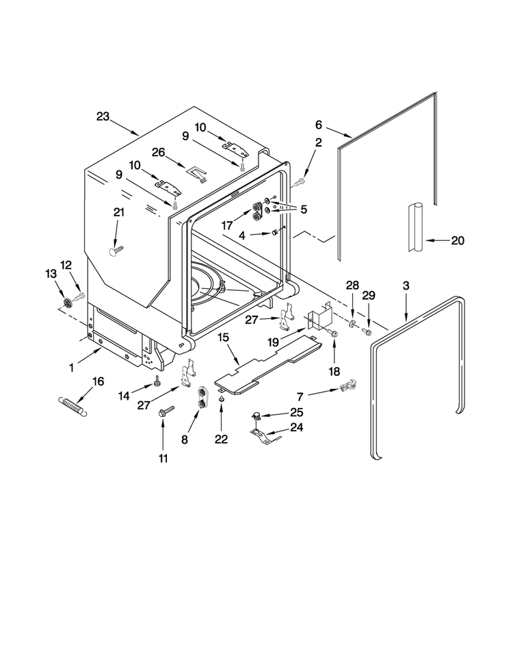 Tub And Frame Parts Diagram and Parts List for JDB3200AWS2  Jenn-Air Dishwasher