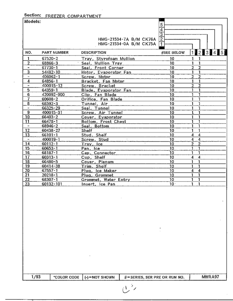 Freezer Compartment Page 2 Diagram and Parts List for 21534-7A  Admiral Refrigerator
