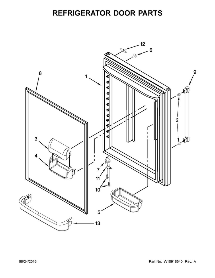 Refrigerator Door Parts Diagram and Parts List for MBF2258FEW00  Maytag Refrigerator