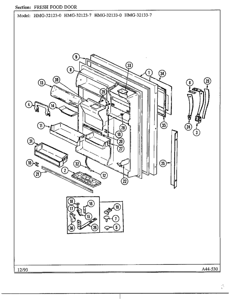 Fresh Food Door Diagram and Parts List for 32123-0  Admiral Refrigerator