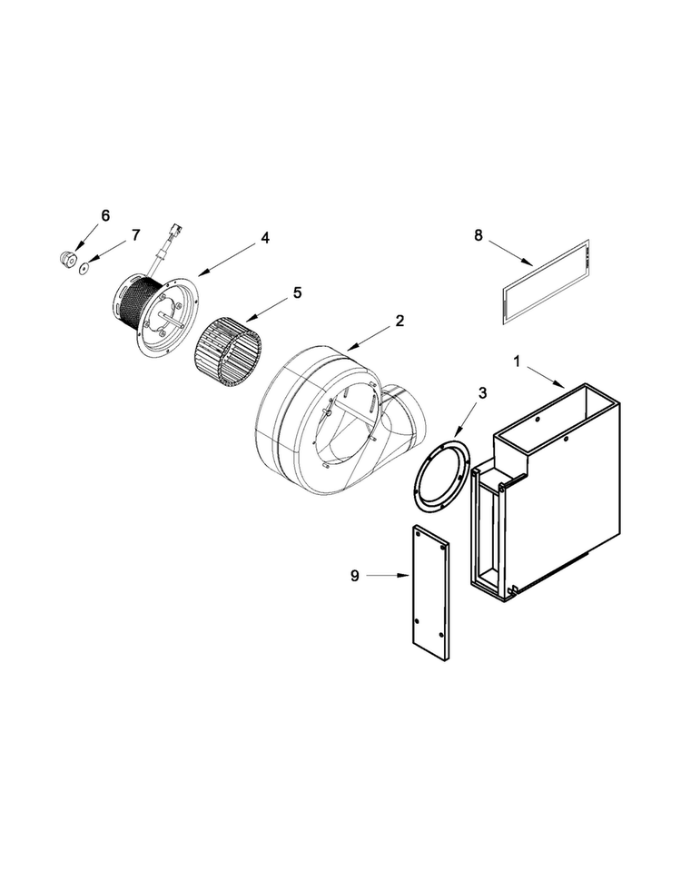 Blower Unit Parts Diagram and Parts List for JED3430WF00  Jenn-Air Cooktop