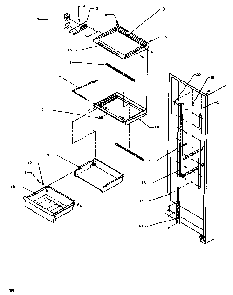 Shelving & Drawers Diagram and Parts List for SB520SW-P1185001WW  Amana Refrigerator